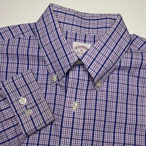 Brooks Brothers 1818 Men's‎ M Purple Blue Plaid Long Sleeve Button Down Shirt